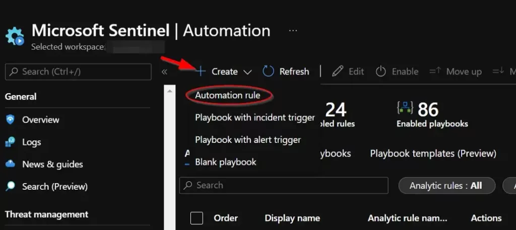 Click the “Create” button and select “Automation Rule” option